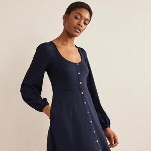 Boden Button Front Scoop Neck Jersey Mini Dress in Navy, 4 L